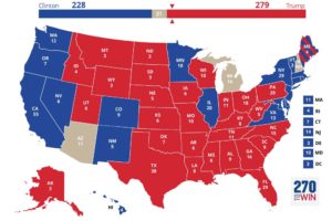 Mapa Electoral. En rojo, los triunfos de Donald Trump.