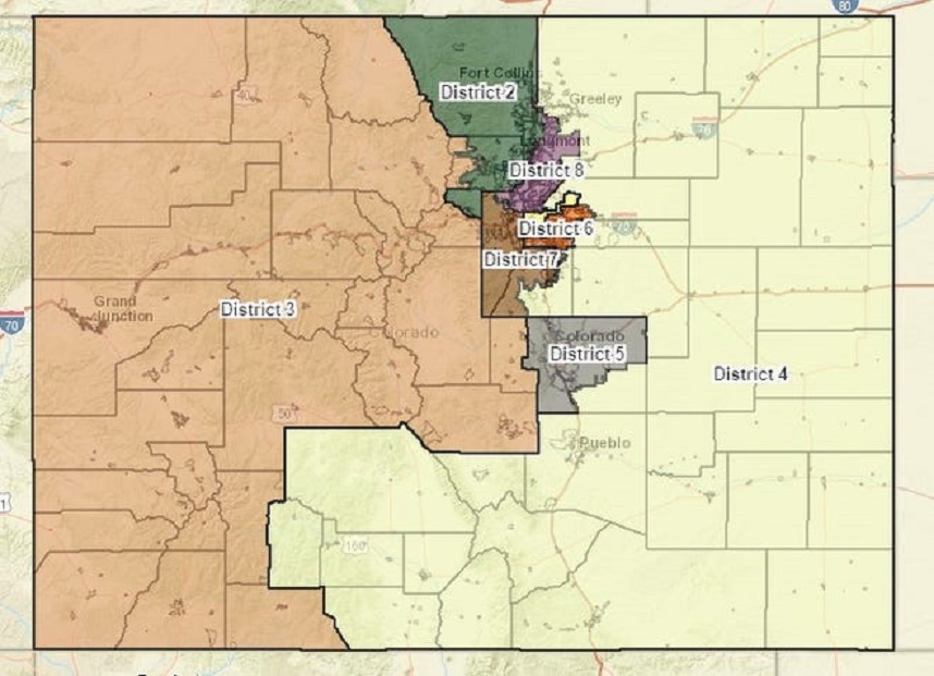 Mapa preliminar ubica el nuevo octavo distrito del Congreso de Colorado