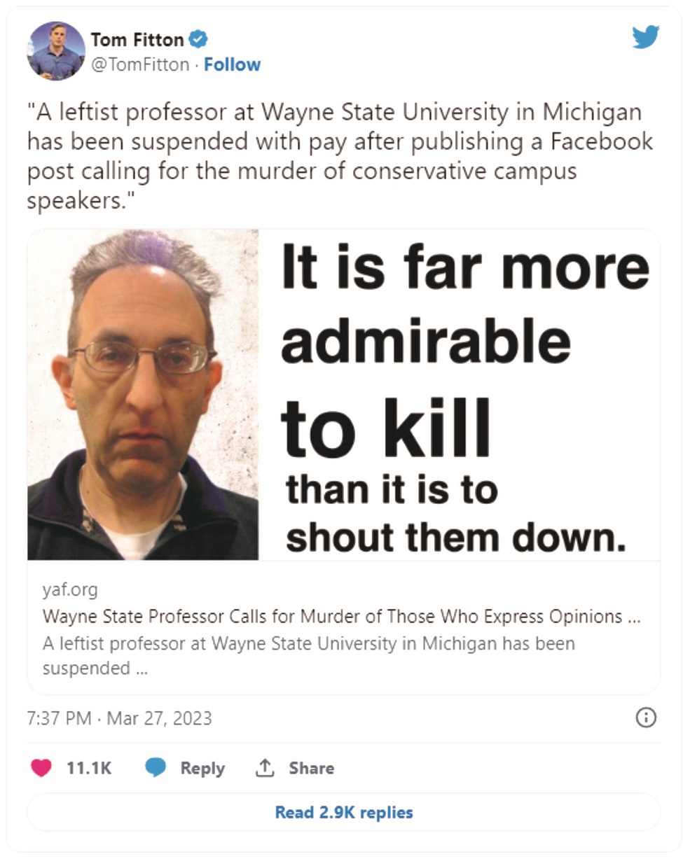 Profesor universitario liberal dice: es “admirable” matar a oradores conservadores en el campus